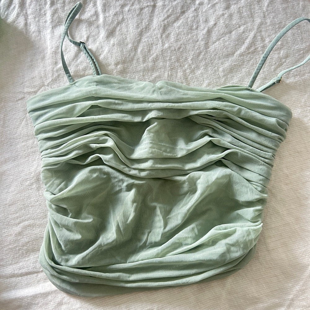 Aritzia Green Ruched Sleeveless Camisole